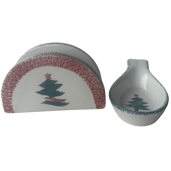 Ceramic Winter Holidays Christmas Tree Napkin Holder and Spoon Holder (READ) - Picture 2 of 16